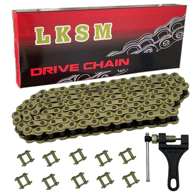 LUSM 428H Motorcycle Gold Chain 130 Links with Chain Breaker for 125 150 200cc Motorcycle Mini Bike Dirt Bike Go Kart Compatible with SSR TaoTao Coolster Apollo Baja Kazuma Chinese ATV - Image 1